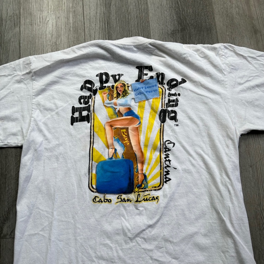 Funny Happy Ending Cantina Cabo San Lucas Gooner Tee White XL YazbeK